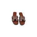 HERMÈS HERMES BOX CALFSKIN ORAN SANDAL ROUGE TOMETTE BROWN STUDDED