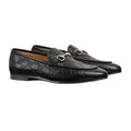 GUCCI COMO LOAFER, LEATHER BLACK GG EMBOSSED WITH HORSEBIT