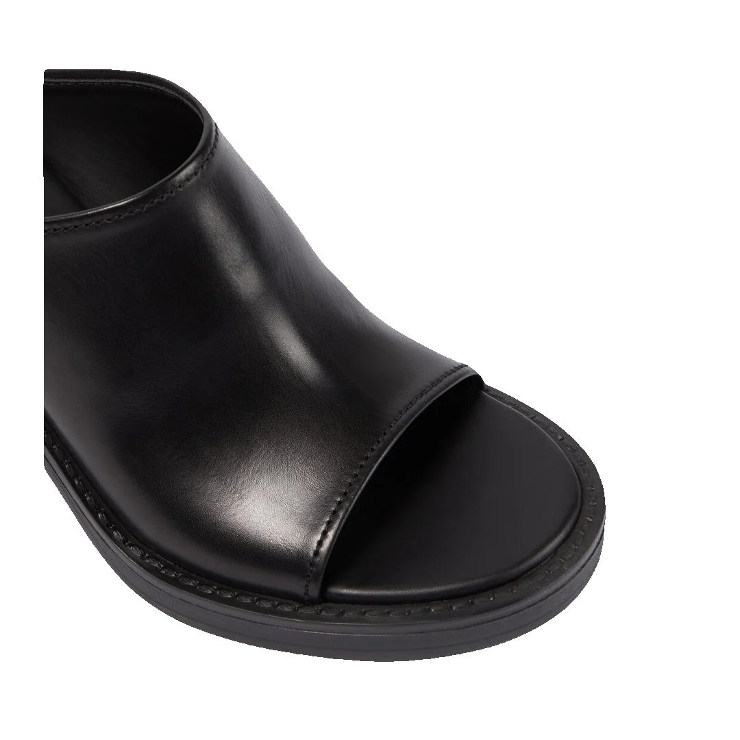 MIU MIU FOULE LEATHER MULES COFFEE BLACK