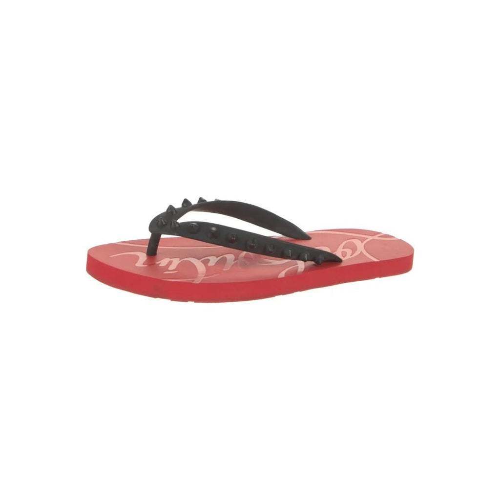 CHRISTIAN LOUBOUTIN LOUBI DONNA SPIKE FLIP FLOPS RED & BLACK