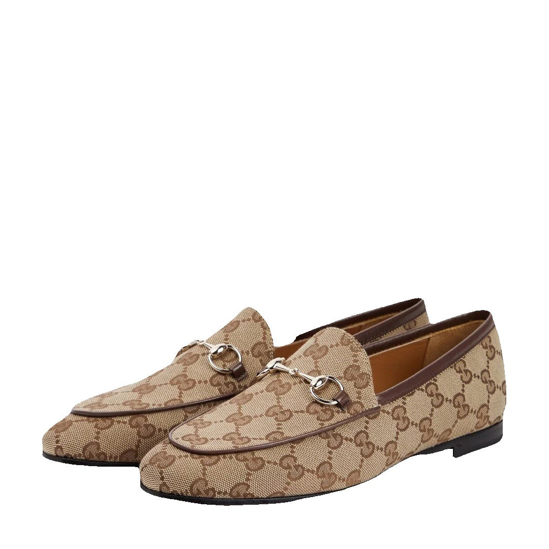 GUCCI VELVET GG MONOGRAM HORSEBIT JORDAAN LOAFERS BLUE BEIGE & EBONY CANVAS