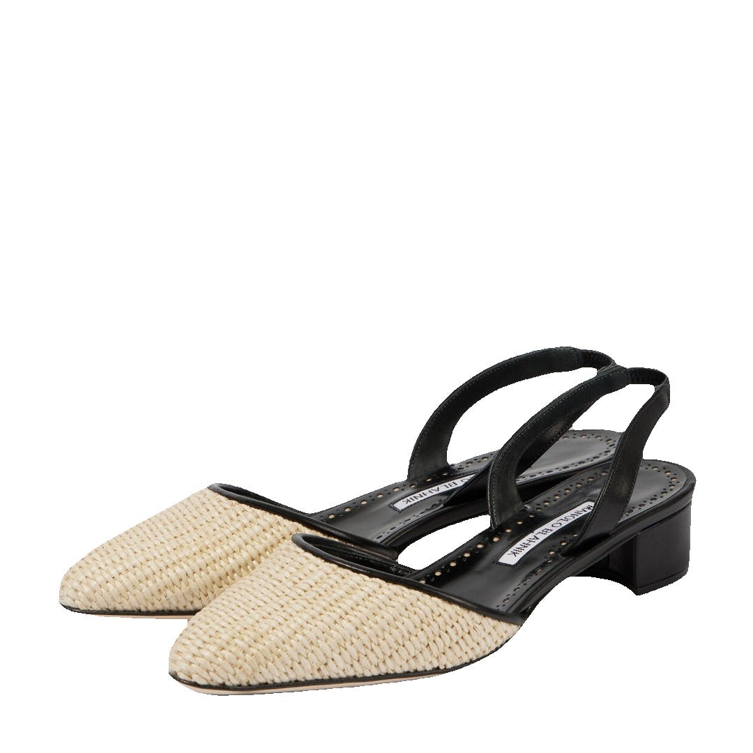 MANOLO BLAHNIK BB WOVEN RAFFIA PUMPS NATURAL