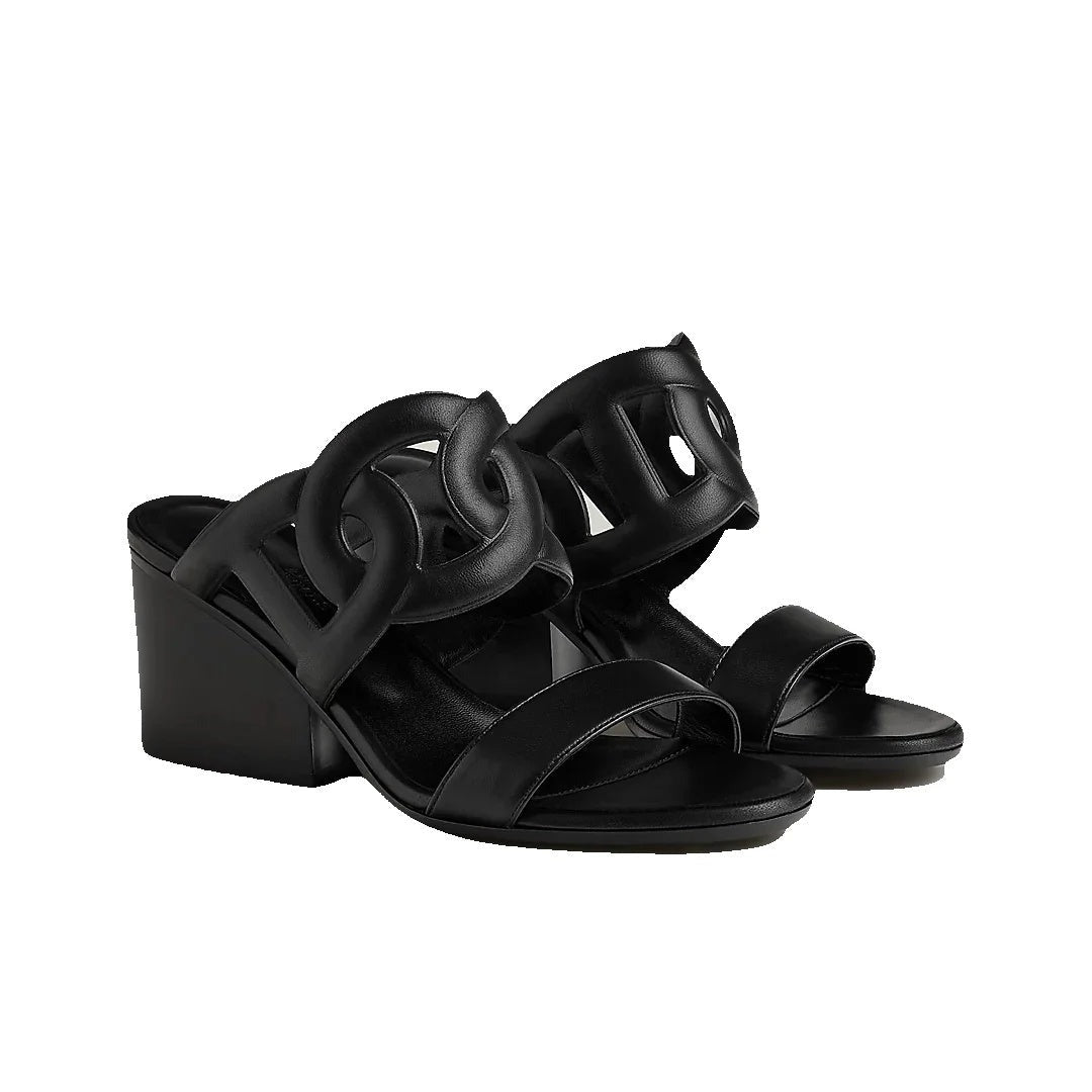 HERMÈS LIPARI SANDAL BEIGE BLACK