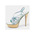 RENÉ CAOVILLA SATIN SANDAL ANKLE STRAP RHINESTONE LIGHT BLUE