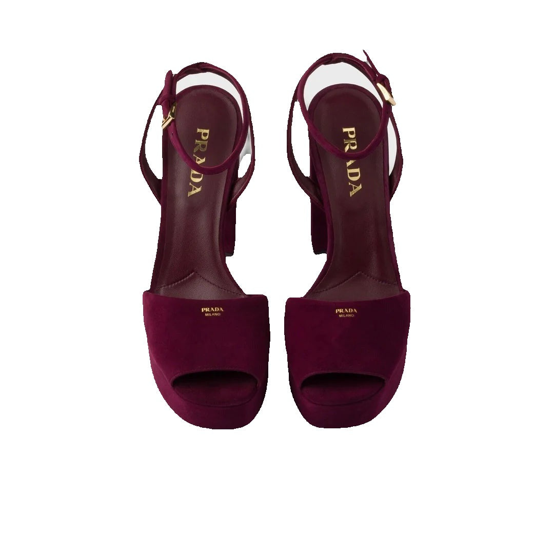 PRADA SUEDE PLATFORM SANDALS BURGUNDY
