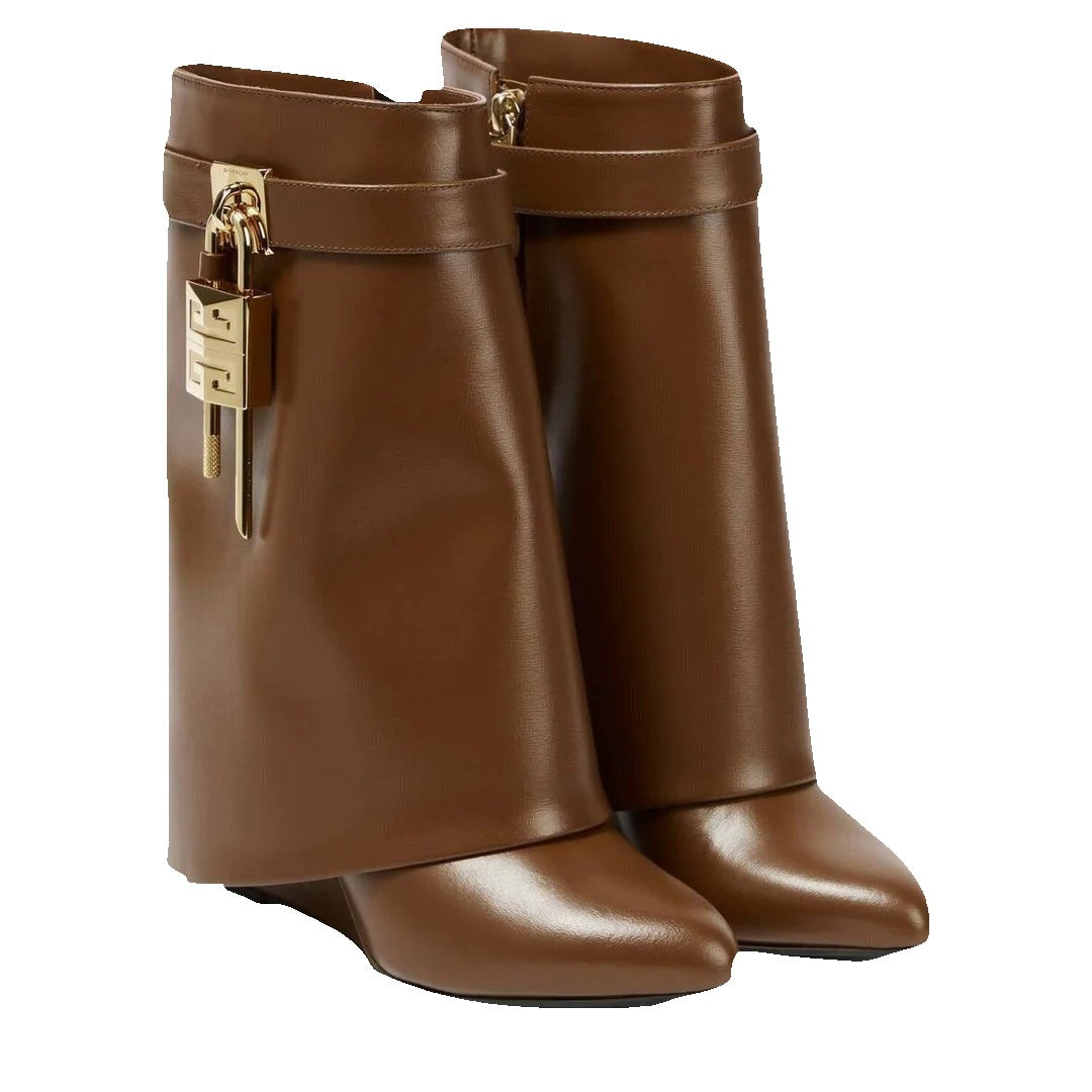 GIVENCHY SHARK LOCK BOOTS IN LEATHER BROWN