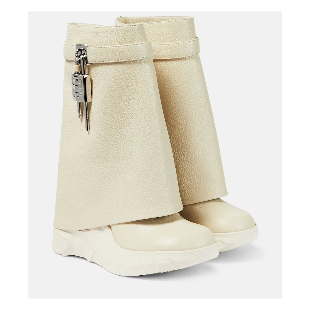 GIVENCHY SHARK LOCK 85MM LEATHER BOOTS CREAM & IVORY