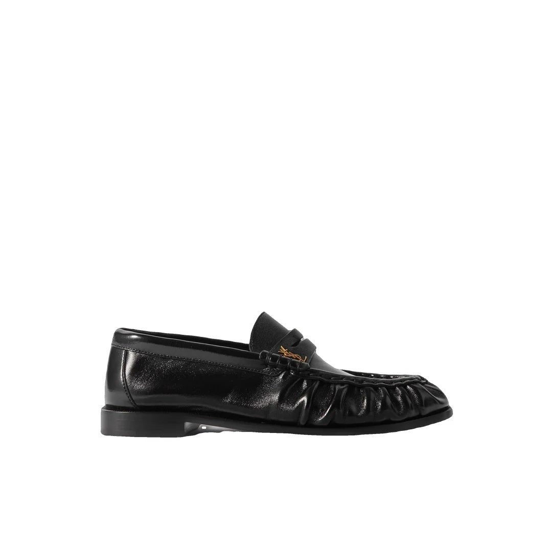 SAINT LAURENT POINTED-TOE LEATHER LOAFERS BLACK