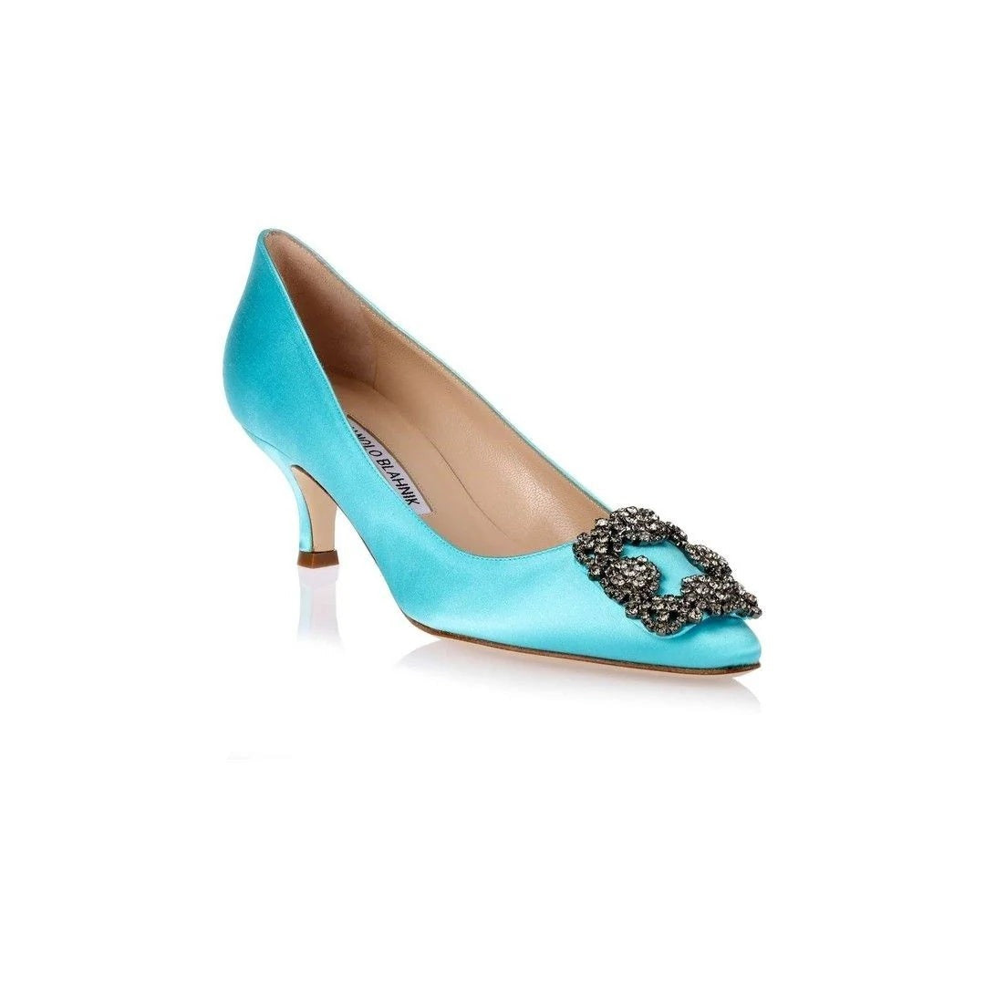 MANOLO BLAHNIK HANGISI SATIN PUMP TURQUOISE