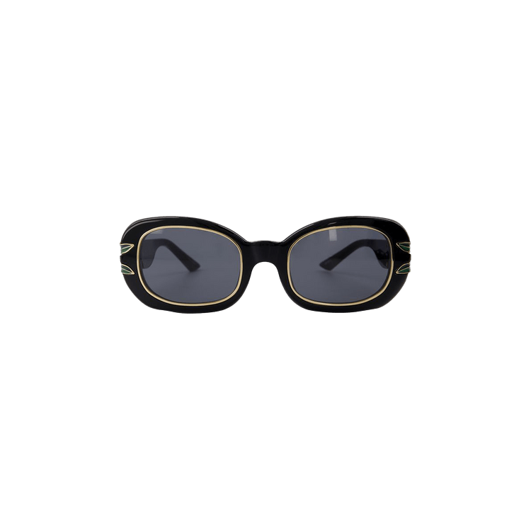 Casablanca Oval Sunglasses With Laurel Detail — Black