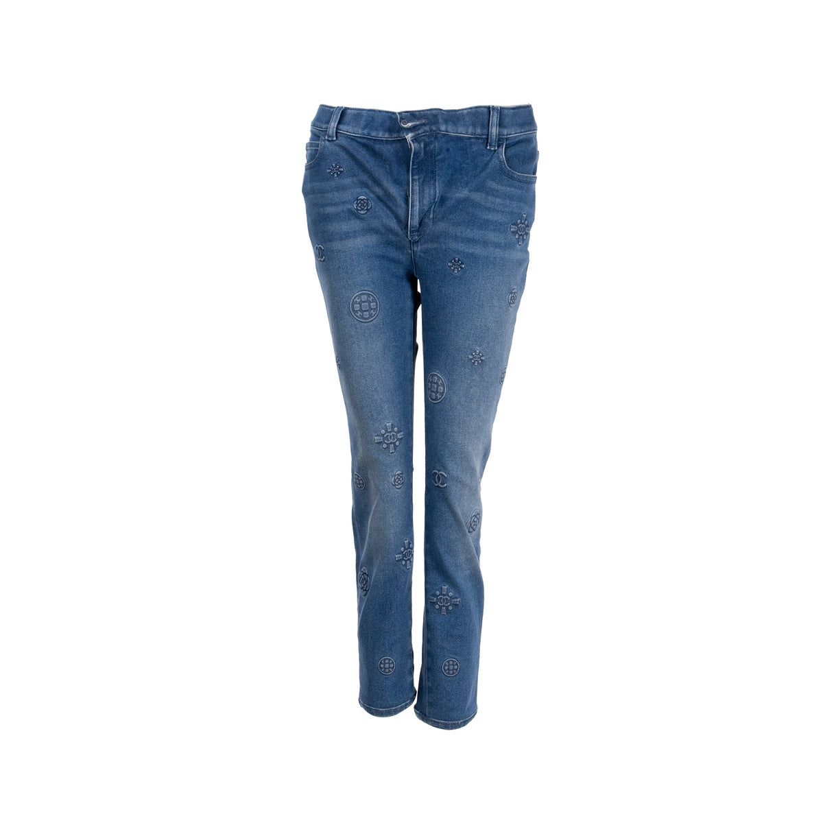 chanel-size-36-21p-logo-embossed-jeans-cotton-blue