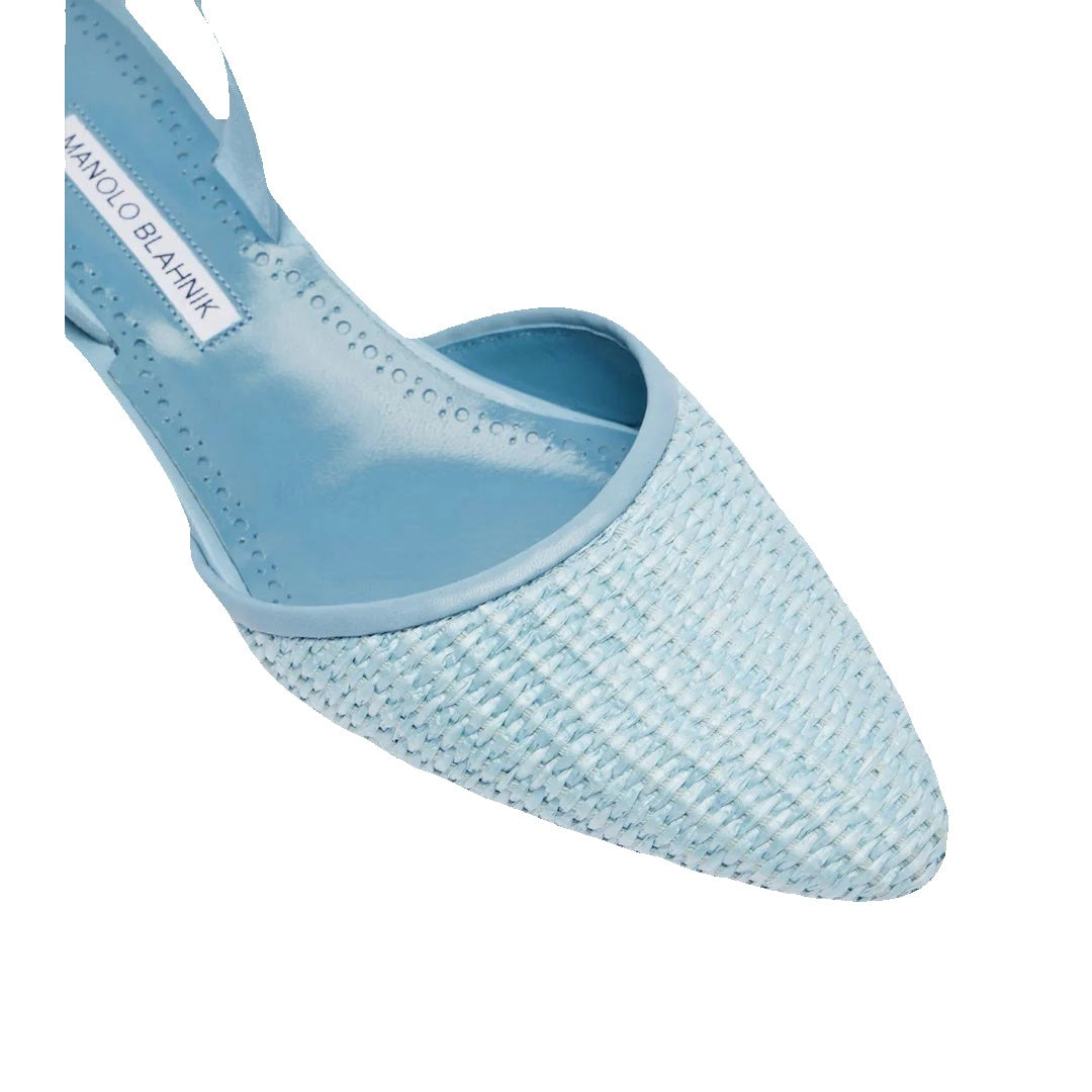 MANOLO BLAHNIK BB WOVEN RAFFIA PUMPS LIGHT BLUE