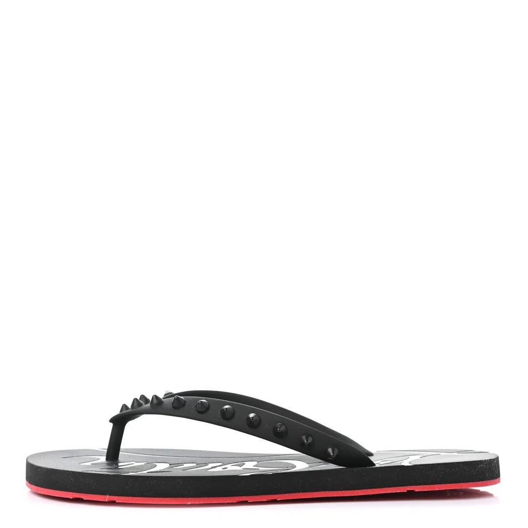 CHRISTIAN LOUBOUTIN LOUBI DONNA SPIKE FLIP FLOPS BLACK & RED