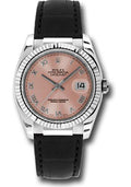 rolex-white-gold-datejust-36-watch-fluted-bezel-pink-roman-dial-black-leather-116139-prb