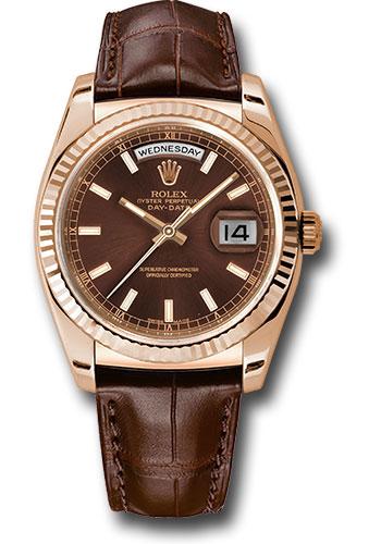 rolex-everose-gold-day-date-36-watch-fluted-bezel-chocolate-index-dial-brown-leather-118135-chl
