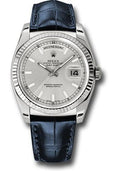 rolex-white-gold-day-date-36-watch-fluted-bezel-silver-index-dial-blue-leather-118139-sibl