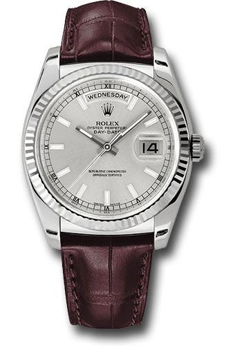 rolex-white-gold-day-date-36-watch-fluted-bezel-silver-index-dial-brown-leather-118139-sibr