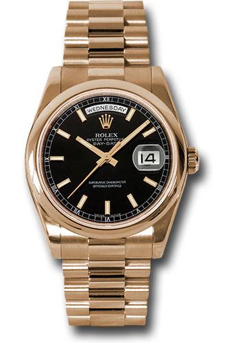 rolex-pink-gold-day-date-36-watch-domed-bezel-black-index-dial-president-bracelet-118205-bksp