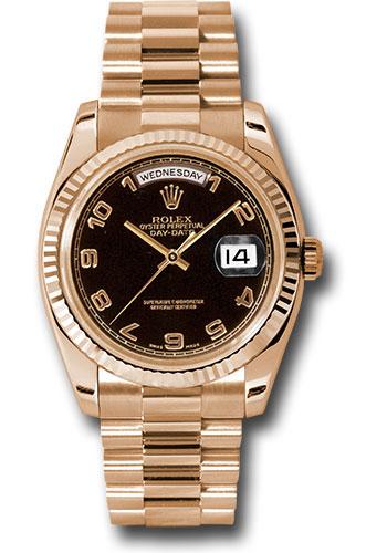 rolex-pink-gold-day-date-36-watch-fluted-bezel-black-arabic-dial-president-bracelet-118235-bkap