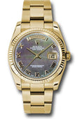 rolex-yellow-gold-day-date-36-watch-fluted-bezel-dark-mother-of-pearl-roman-dial-oyster-bracelet-118238-dkmro