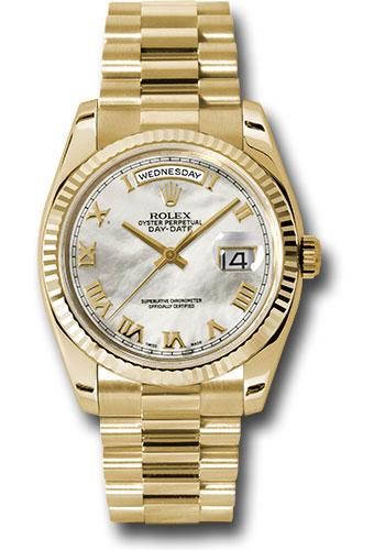 rolex-yellow-gold-day-date-36-watch-fluted-bezel-mother-of-pearl-roman-dial-president-bracelet-118238-mrp
