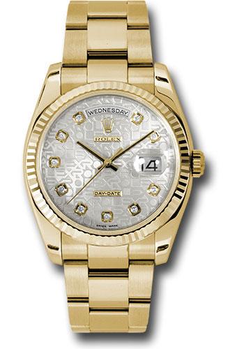 rolex-yellow-gold-day-date-36-watch-fluted-bezel-silver-jubilee-diamond-dial-oyster-bracelet-118238-sjdo