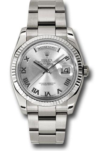 rolex-white-gold-day-date-36-watch-fluted-bezel-rhodium-roman-dial-oyster-bracelet-118239-rro