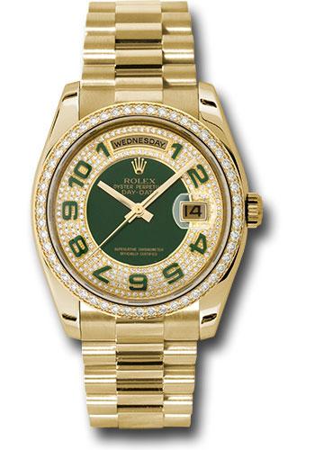 rolex-yellow-gold-day-date-36-watch-bezel-pave-edge-green-dial-president-bracelet-118348-pgap