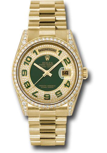 rolex-yellow-gold-day-date-36-watch-bezel-pave-edge-green-dial-president-bracelet-118388-pgap