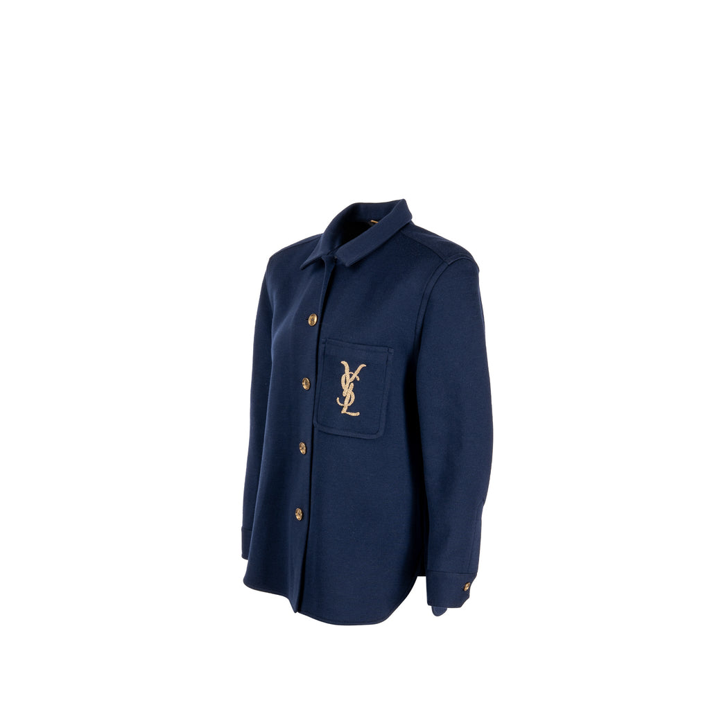 saint-laurent-size-38-embroidered-monogram-overshirt-in-wool-dark-blue