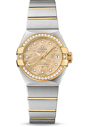 omega-constellation-co-axial-watch-27-mm-steel-and-yellow-gold-case-diamond-set-yellow-gold-bezel-champagne-mother-of-pearl-dial-steel-bracelet-123-25-27-20-57-002