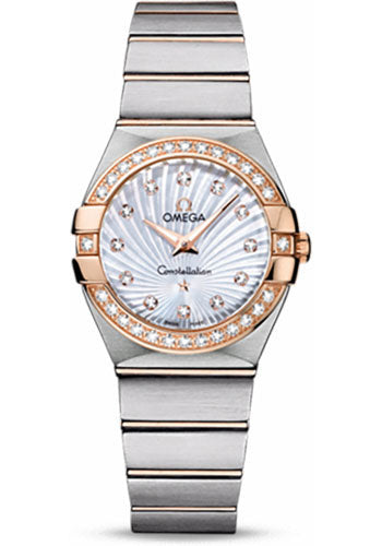 omega-ladies-constellation-quartz-watch-27-mm-brushed-steel-and-red-gold-case-diamond-bezel-mother-of-pearl-diamond-dial-123-25-27-60-55-002