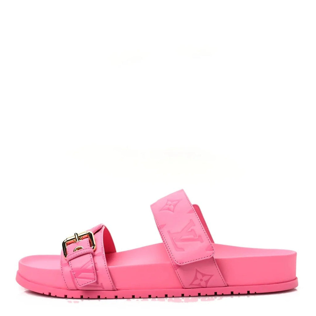 LOUIS VUITTON PATENT MONOGRAM BOM DIA FLAT MULE SANDAL PINK