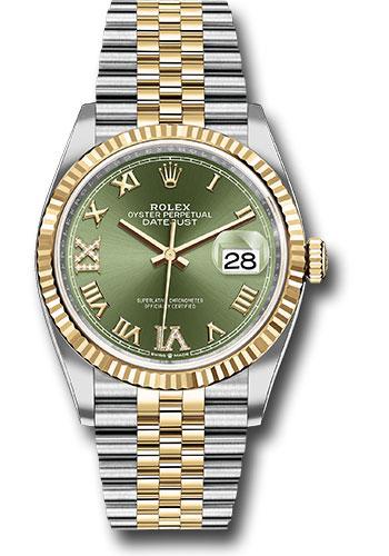 rolex-steel-and-yellow-gold-rolesor-datejust-36-watch-fluted-bezel-olive-green-roman-dial-jubilee-bracelet-126233-ogdr69j