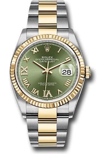 rolex-steel-and-yellow-gold-rolesor-datejust-36-watch-fluted-bezel-olive-green-roman-dial-oyster-bracelet-126233-ogdr69o
