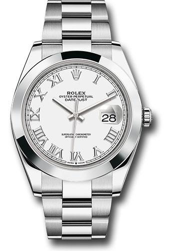 rolex-steel-datejust-41-watch-smooth-bezel-white-roman-dial-oyster-bracelet-126300-wro