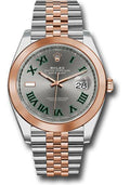 rolex-steel-and-everose-gold-rolesor-datejust-41-watch-smooth-bezel-slate-gray-green-roman-wimbledon-dial-jubilee-bracelet-126301-slgrj
