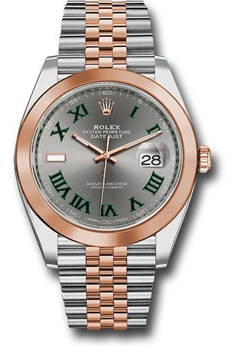 rolex-steel-and-everose-gold-rolesor-datejust-41-watch-smooth-bezel-slate-gray-green-roman-wimbledon-dial-jubilee-bracelet-126301-slgrj