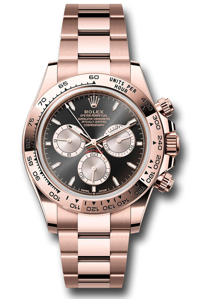 rolex-everose-gold-cosmograph-daytona-watch-fixed-bezel-black-and-sundust-index-dial-oyster-bracelet-126505-bksuio