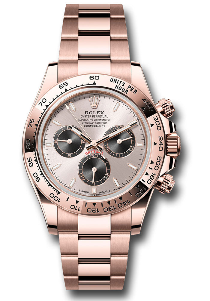 rolex-everose-gold-cosmograph-daytona-watch-fixed-bezel-sundust-and-black-index-dial-oyster-bracelet-126505-subkio