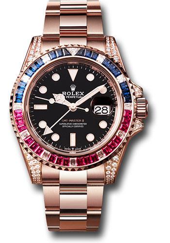 rolex-everose-gmt-master-ii-40-watch-diamond-lugs-diamond-sapphire-emerald-bezel-black-dial-oyster-bracelet-126755saru-bk