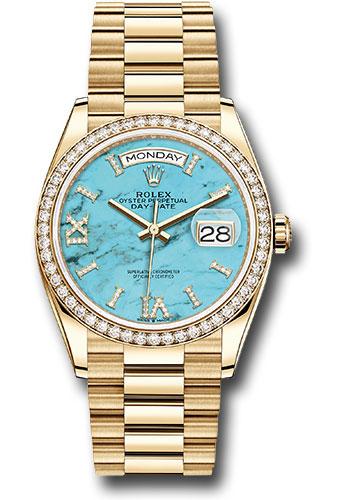 rolex-yellow-gold-day-date-36-watch-diamond-bezel-turquoise-diamond-roman-dial-president-bracelet-128348rbr-tdidrp