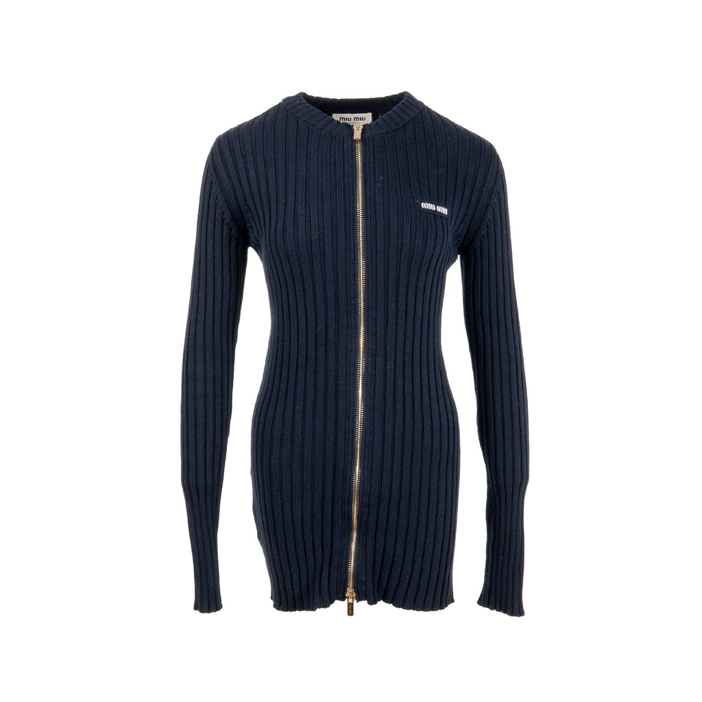 miu-miu-size-40-ribbed-knit-zipped-cardigan-cotton-navy