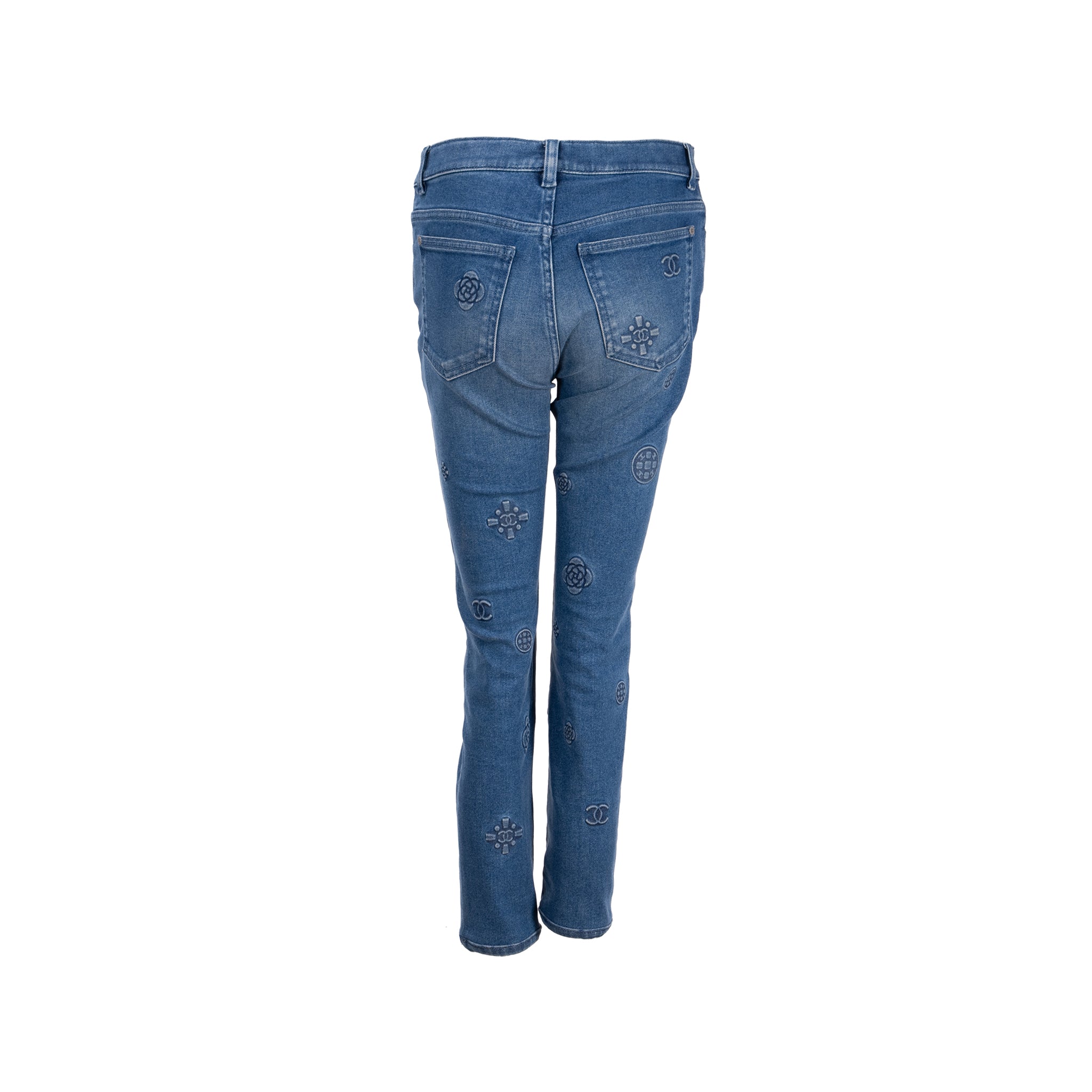 chanel-size-36-21p-logo-embossed-jeans-cotton-blue