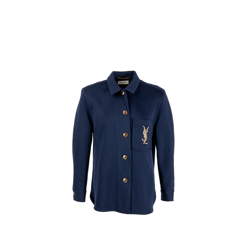 saint-laurent-size-38-embroidered-monogram-overshirt-in-wool-dark-blue