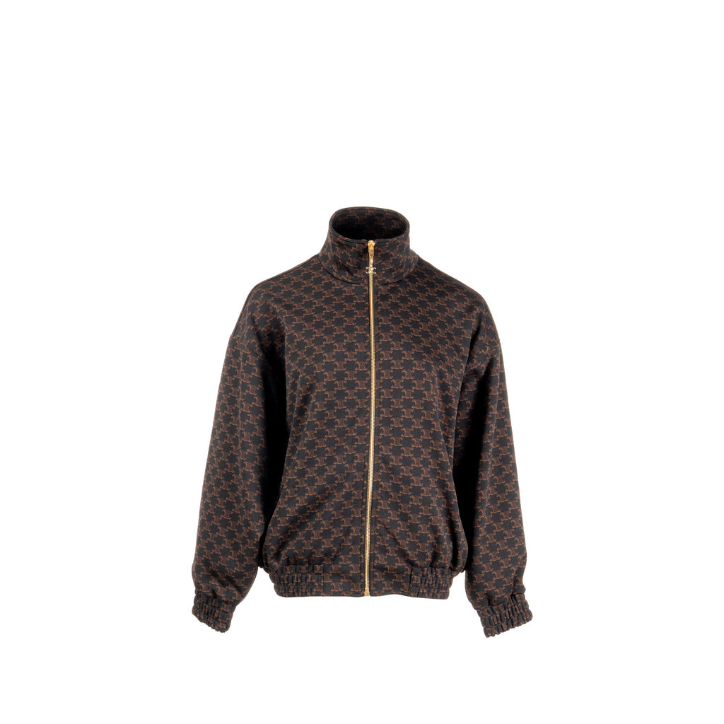 celine-size-m-triomphe-bomber-jacket-polyester-black-brown-1