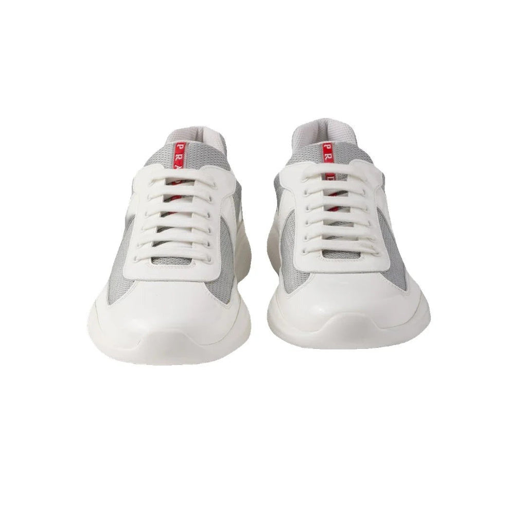 PRADA PATENT-LEATHER AND TECHNICAL-FABRIC AMERICA'S CUP SNEAKERS WHITE