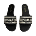 CHRISTIAN DIOR DWAY MISS DIOR FLAT SLIDE SANDALS AZURE PALE BLACK & WHITE