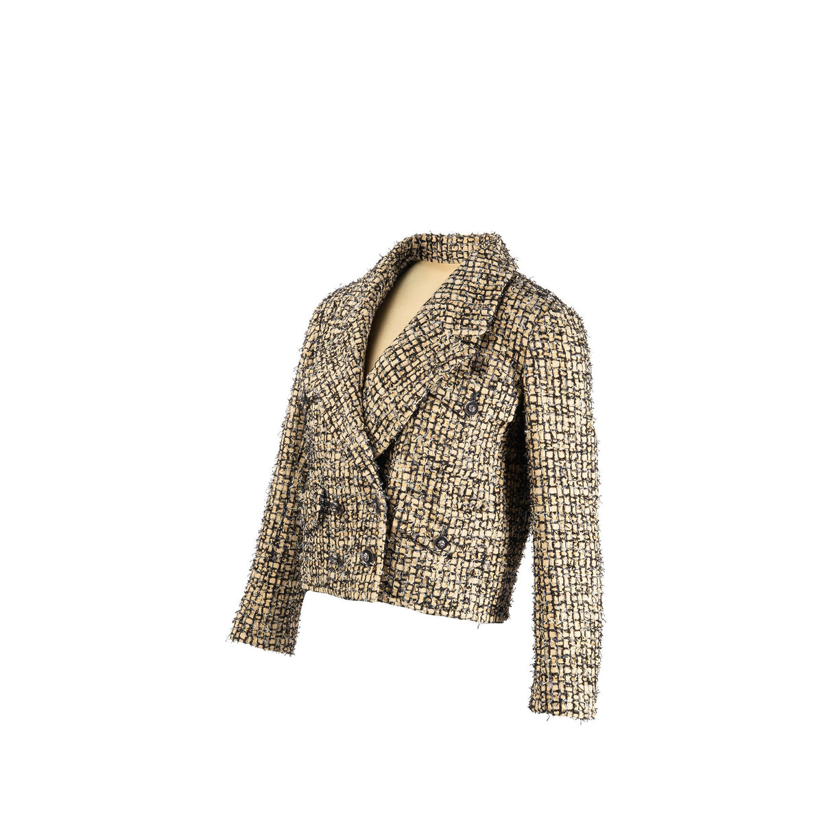 chanel-size-34-22p-lion-button-jacket-polyester-cotton-linen-yellow-black-gray