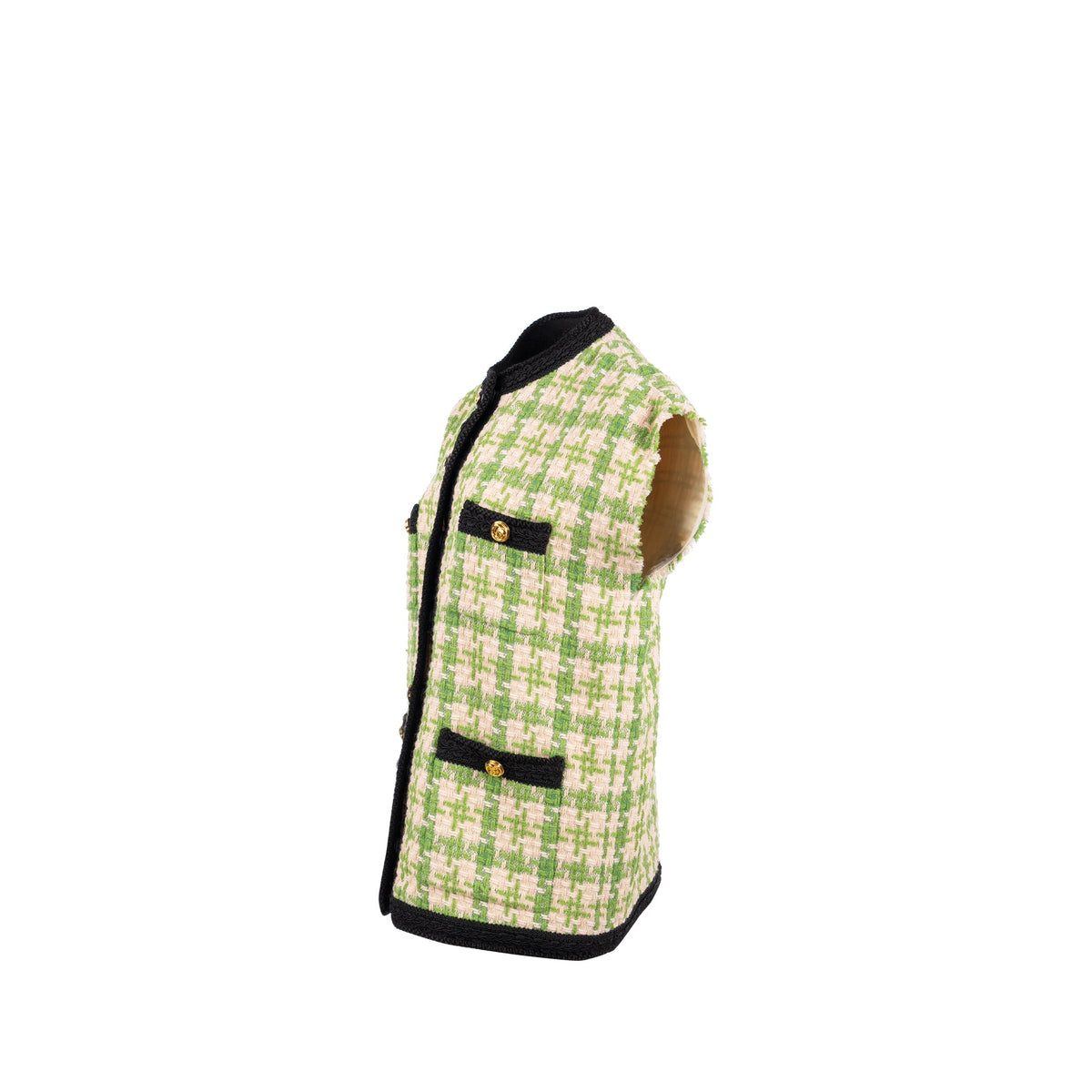 gucci-size-36-tweed-button-vest-jacket-acrylic-wool-cottongreen-multicolour